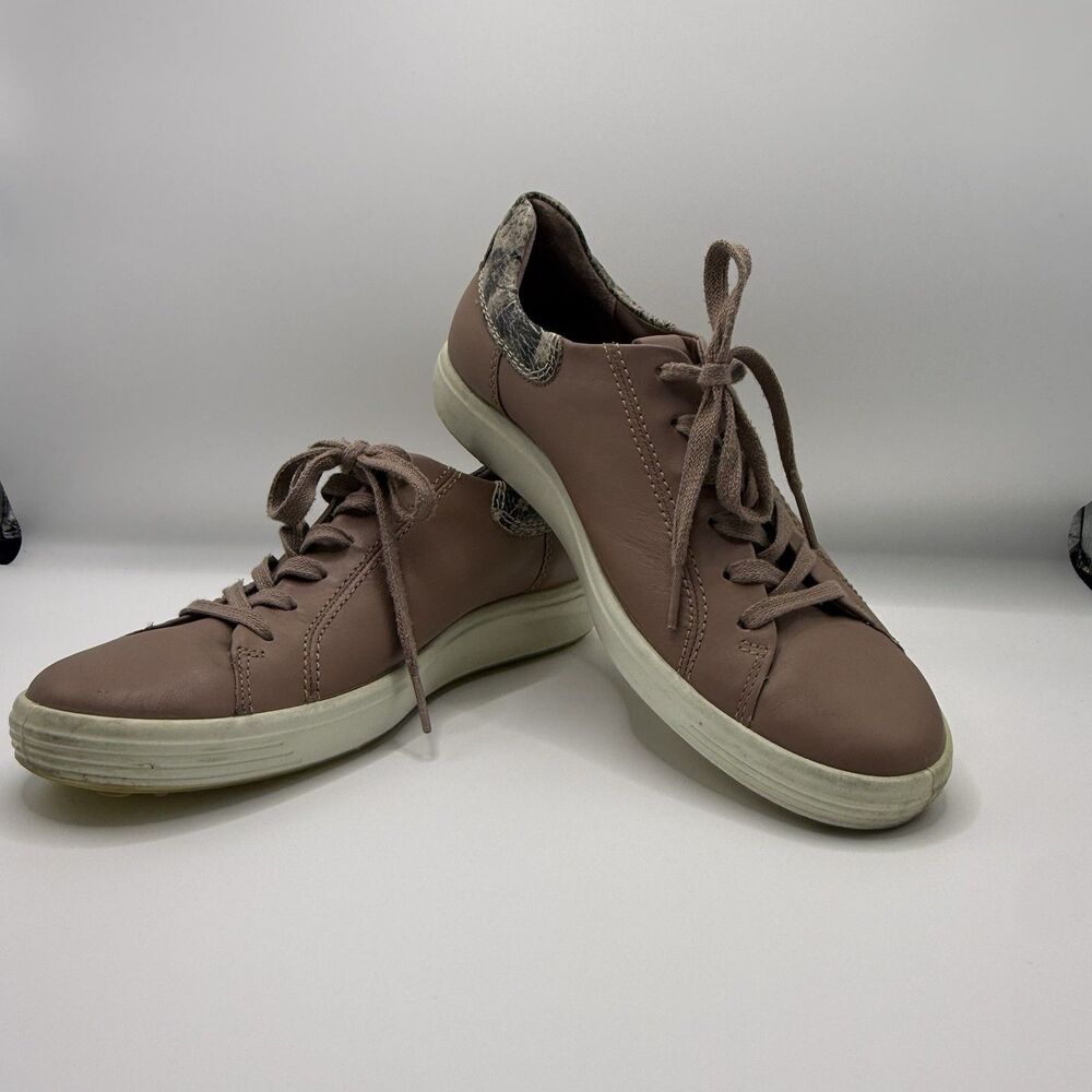 ECCO Soft 7 Sneakers Rose Dust Leather Snake Women's 8-8.5 Comfort Shoes